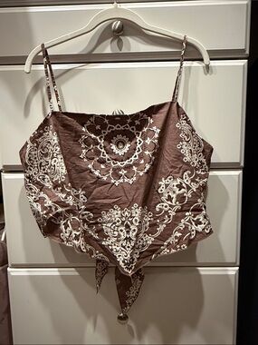 NWT American Eagle Brown and Cream Paisley Bandana Hem Cami Top